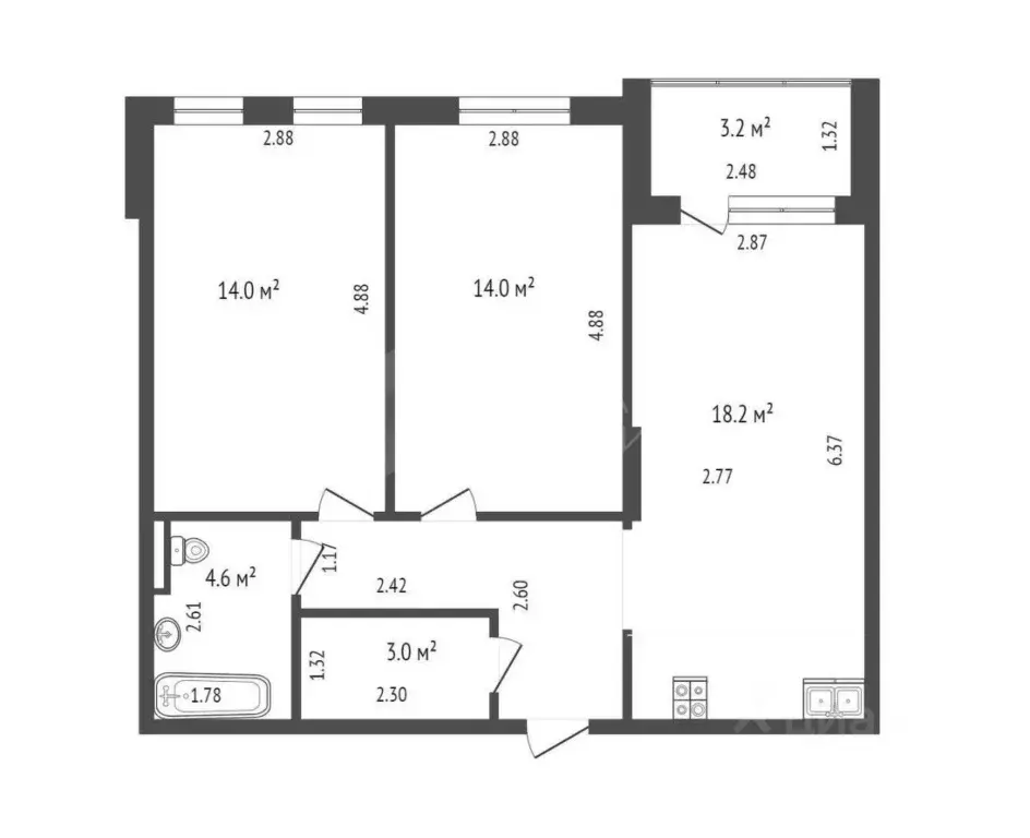 2-к кв. Тюменская область, Тюмень ул. Сергея Свиридова, 7 (60.0 м) - Фото 1