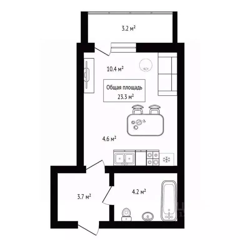 Студия Новосибирская область, Новосибирск ул. Петухова, 105 (23.3 м) - Фото 1