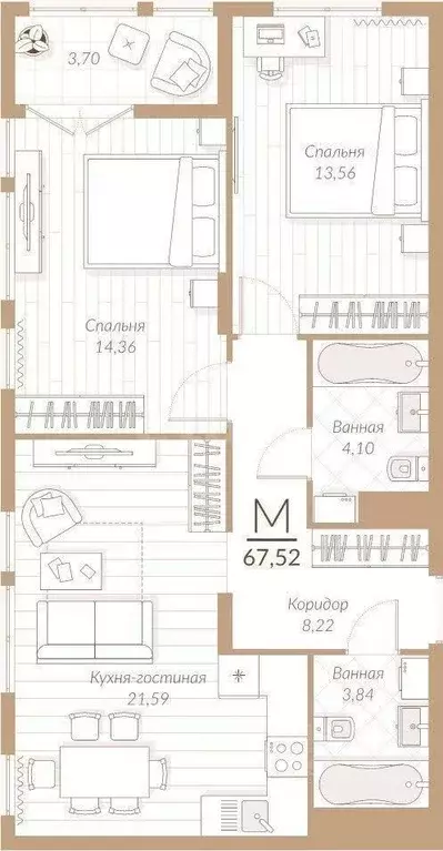 3-к кв. Тульская область, Тула ул. Генерала Маргелова, 3В (67.0 м) - Фото 2