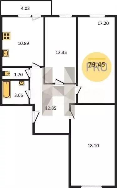 3-к. квартира, 79,5м, 6/9эт. - Фото 0