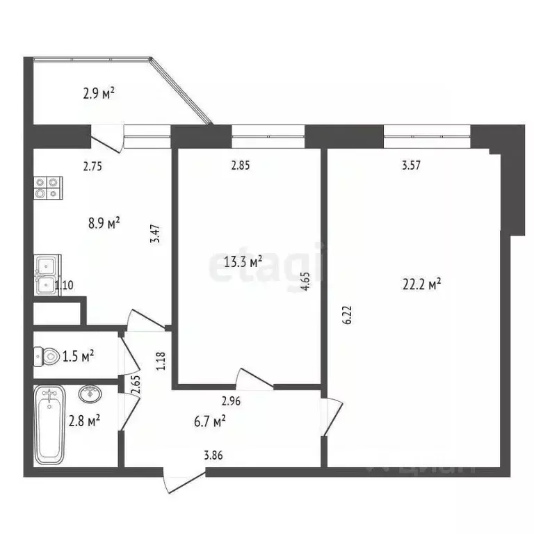 2-к кв. Тюменская область, Тюмень ул. Михаила Сперанского, 19 (55.4 м) - Фото 1
