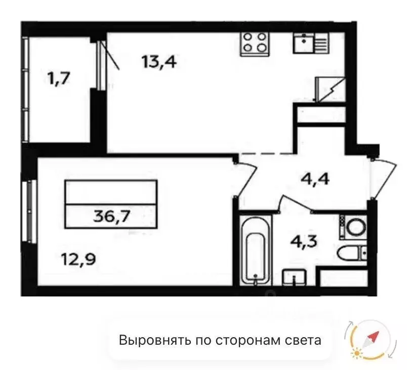 Квартира, 1 комната, 36.29 м - Фото 2