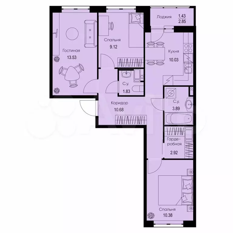 3-к. квартира, 63,8 м, 8/9 эт. - Фото 0