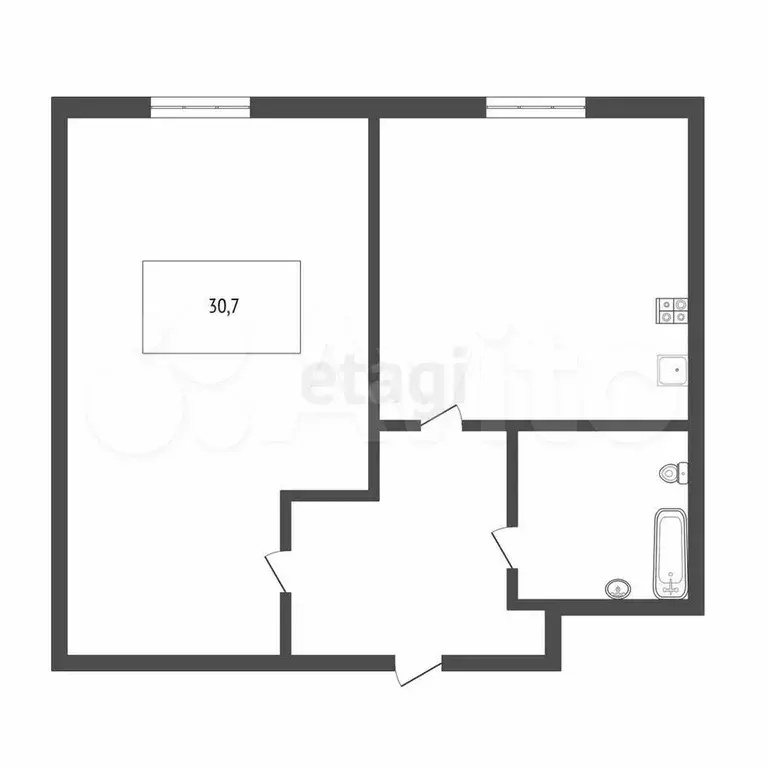 1-к. квартира, 30,7 м, 4/5 эт. - Фото 0