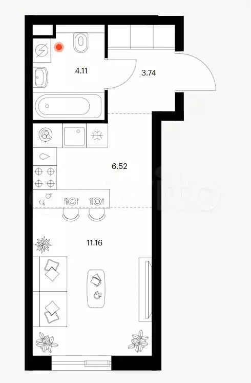 Квартира-студия, 25,5 м, 5/19 эт. - Фото 0