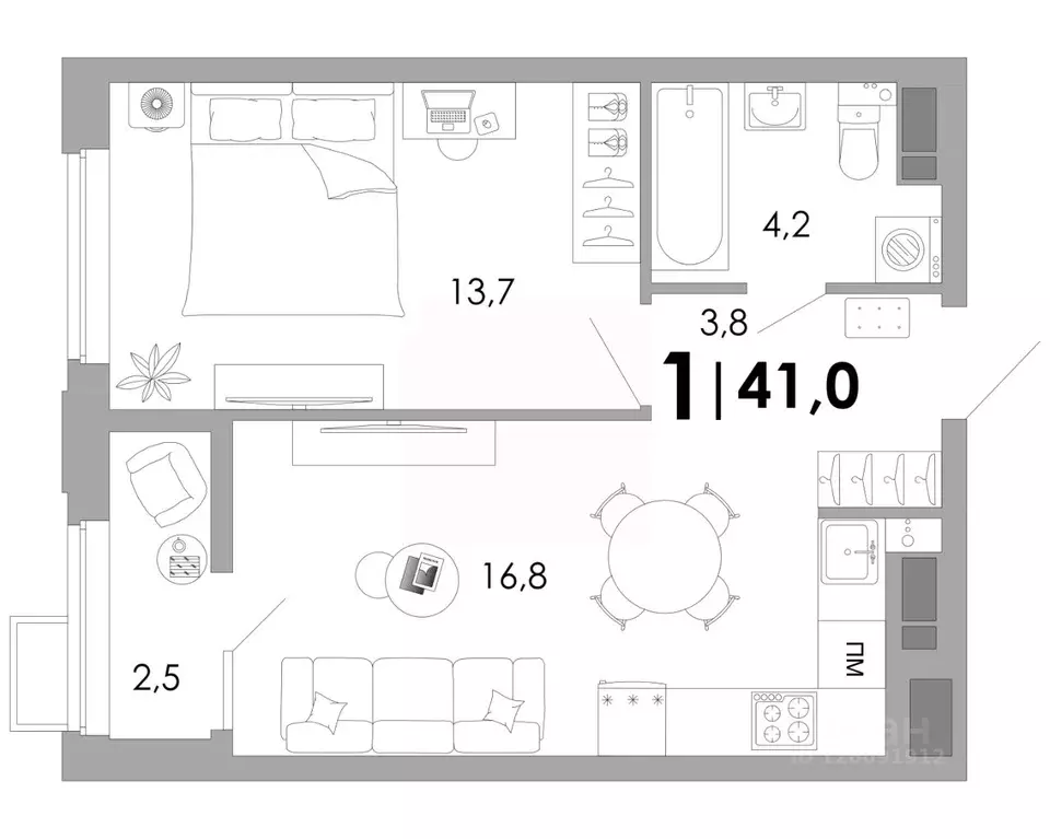 1-к кв. Владимирская область, Владимир Уно жилой комплекс (41.0 м) - Фото 1