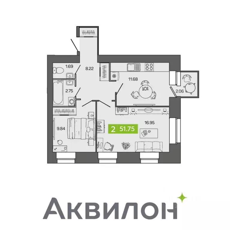 2-к кв. Архангельская область, Северодвинск Квартал № 100 жилой ... - Фото 0