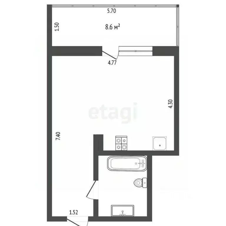 Студия Тюменская область, Тюмень ул. Дмитрия Менделеева, 16 (30.1 м) - Фото 2