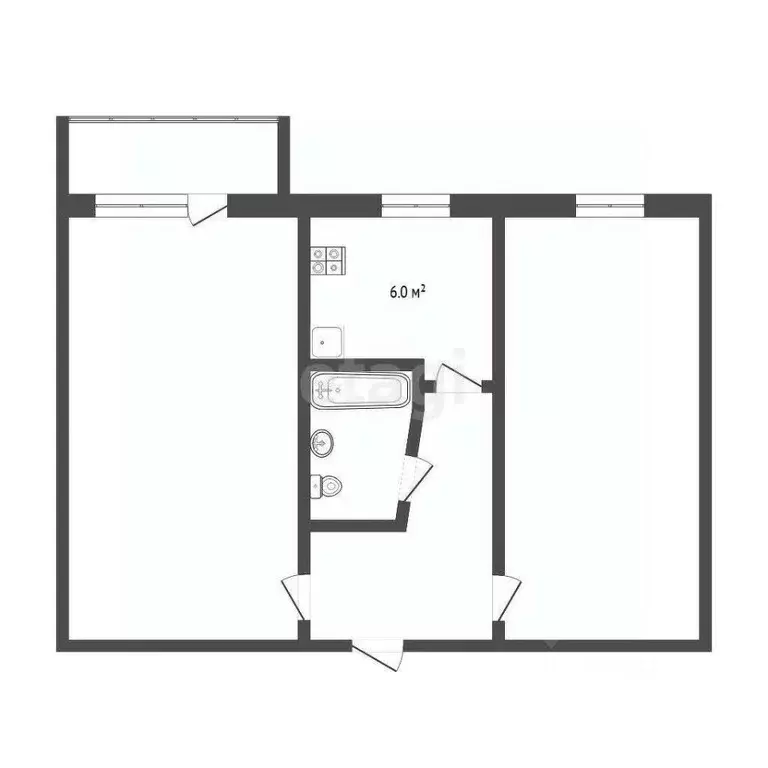 2-к кв. Тюменская область, Тюмень ул. Осипенко, 41 (43.4 м) - Фото 2