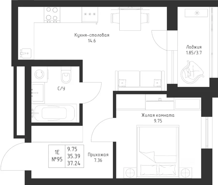 1-к кв. Татарстан, Казань Седьмое Небо жилрайон,  (37.24 м) - Фото 1