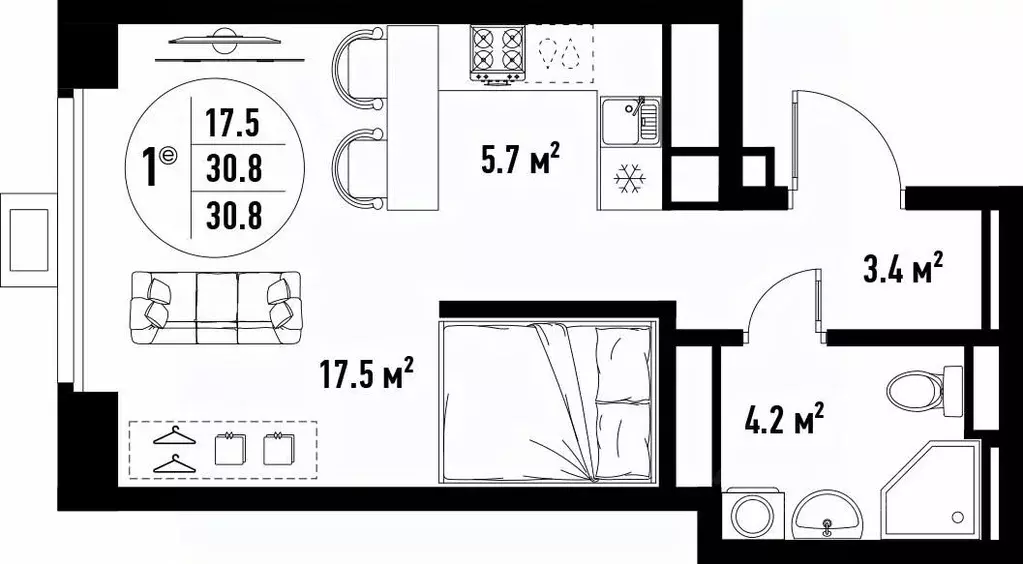 1-к кв. Астраханская область, Астрахань ул. Бэра, 29 (30.8 м) - Фото 2