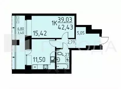 1-к кв. Томская область, Томский район, д. Кисловка, Левобережный мкр ... - Фото 2