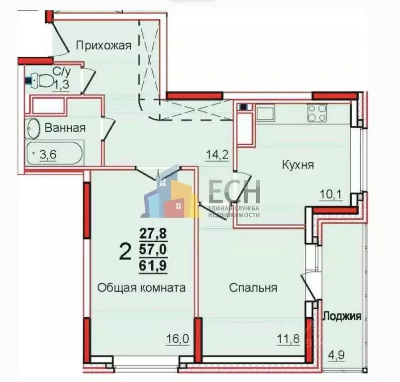 2-к кв. Тульская область, Тула Новомосковская ул., 10Б (62.0 м) - Фото 0