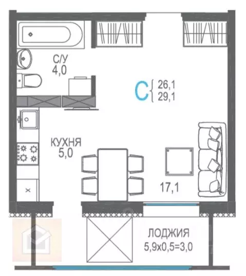 Студия Крым, Евпатория просп. Ленина, 68к20 (32.0 м) - Фото 0