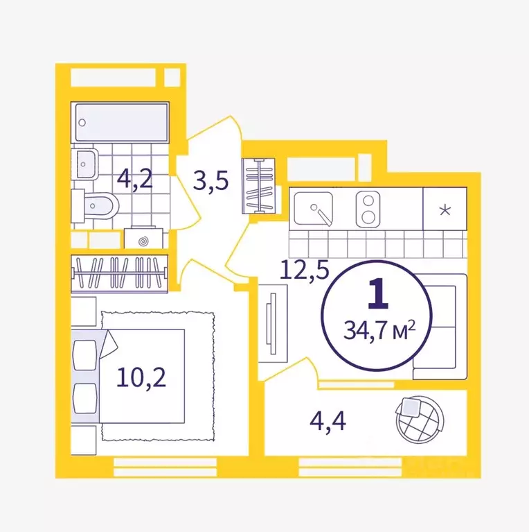 1-к кв. Свердловская область, Екатеринбург ул. Советская, 19Б (32.5 м) - Фото 0