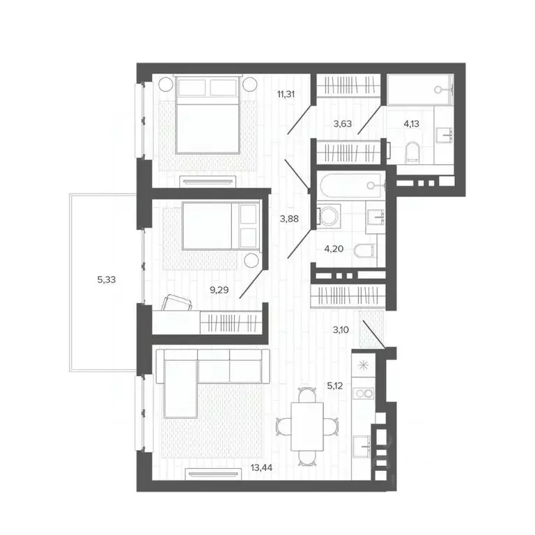 3-к кв. Алтайский край, Барнаул Жилплощадка мкр,  (63.43 м) - Фото 1