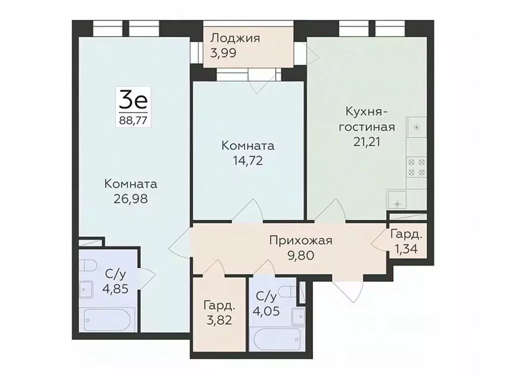 3-к кв. Воронежская область, Воронеж ул. Матросова (88.77 м) - Фото 0
