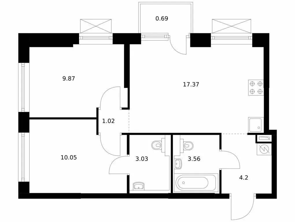 2-комнатная квартира: Владивосток, ЖК Снежный Парк, 2 (49.79 м) - Фото 1