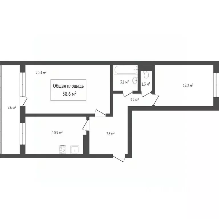 2-к кв. Томская область, Томск ул. Андрея Крячкова, 21 (59.6 м) - Фото 2