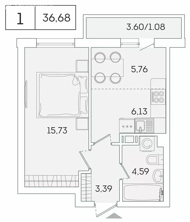 1-комнатная квартира: Мурино, Графская улица, 6к1 (35.4 м) - Фото 1
