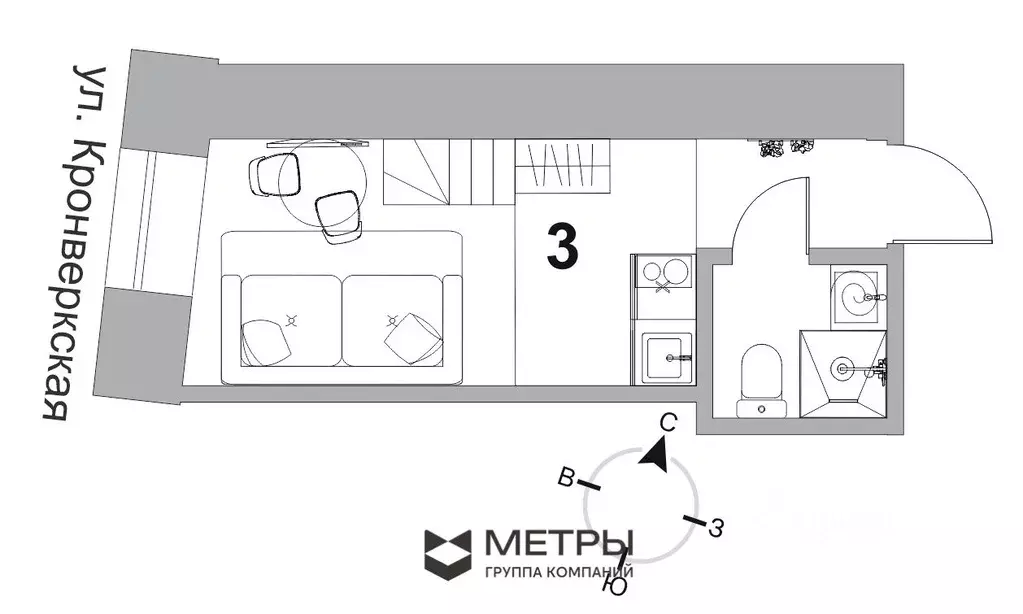 Студия Санкт-Петербург Кронверкская ул., 11 (16.5 м) - Фото 0
