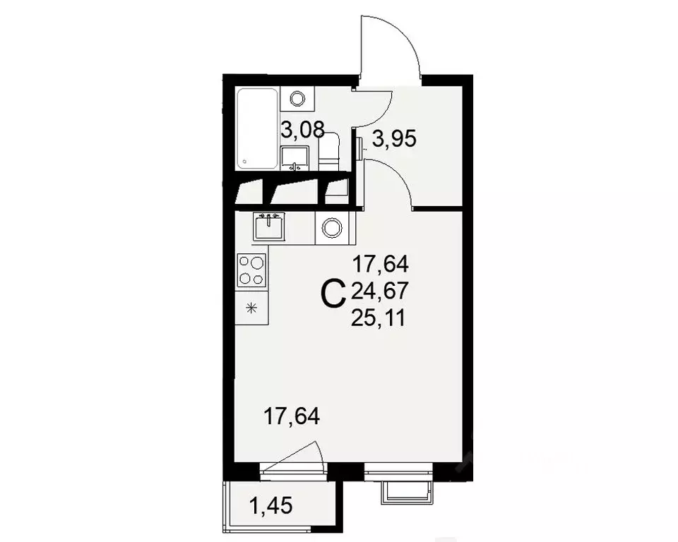 1-к кв. Тульская область, Тула ул. Коминтерна, 44 (25.11 м) - Фото 0