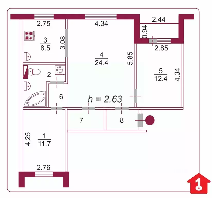 3-к кв. Омская область, Омск ул. 10 лет Октября, 107 (69.3 м) - Фото 2