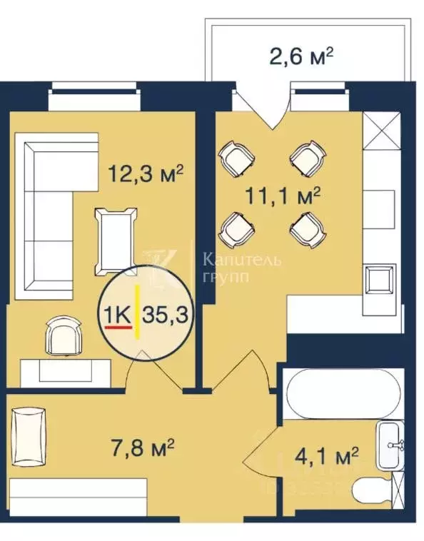 1-к кв. Тюменская область, Тюмень Таежная ул., 2 (35.3 м) - Фото 1