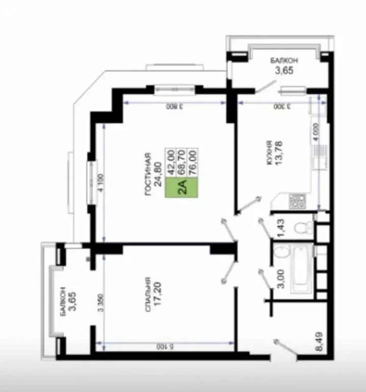 2-комнатная квартира: Новороссийск, проспект Дзержинского, 244к5 (76 ... - Фото 1