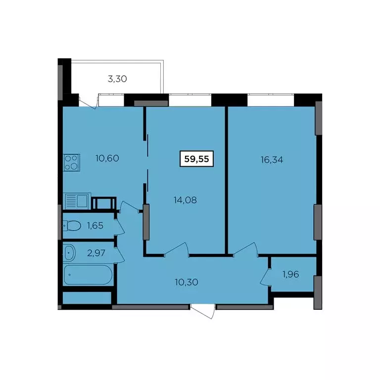 2-комнатная квартира: Обнинск, Комсомольская улица, 7к2 (59.55 м) - Фото 0