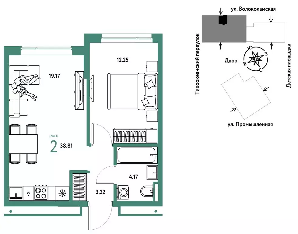 2-комнатная квартира: Тюмень, улица Мельникайте, 42к1 (38.81 м) - Фото 1