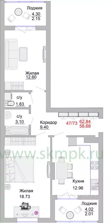 2-к кв. Калининградская область, Пионерский Портовая ул., 5 (68.8 м) - Фото 0