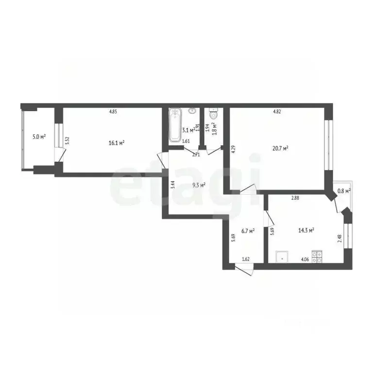 2-к кв. Тюменская область, Тюмень ул. Энергетиков, 16 (72.0 м) - Фото 1