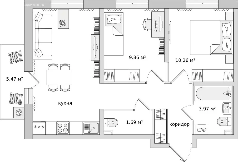 2-комнатная квартира: Бугры, Тихая улица, 7к4 (52.4 м) - Фото 0