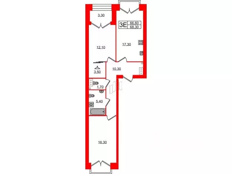 2-к кв. Санкт-Петербург ул. Академика Константинова, 1к1 (68.3 м) - Фото 0