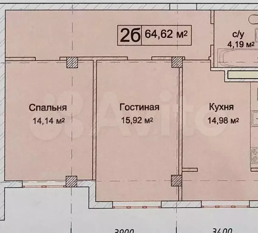 2-к. квартира, 64,6 м, 11/12 эт. - Фото 0