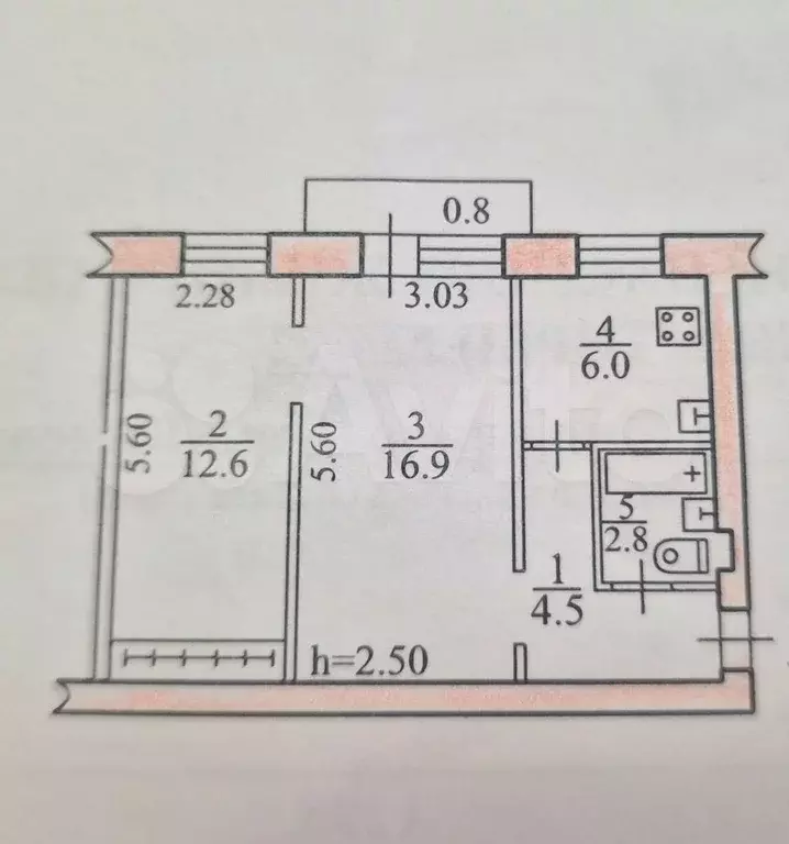 2-к. квартира, 43 м, 2/5 эт. - Фото 0
