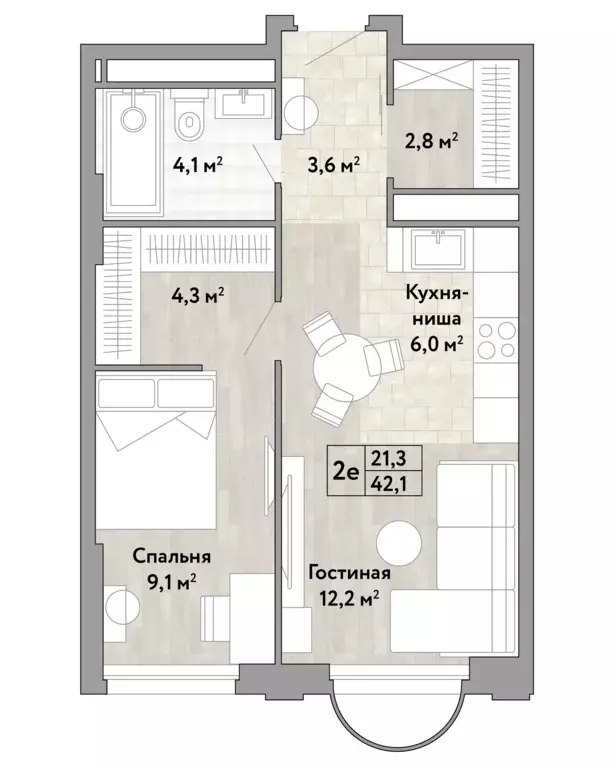 1-к квартира, 42.2 м - Фото 0