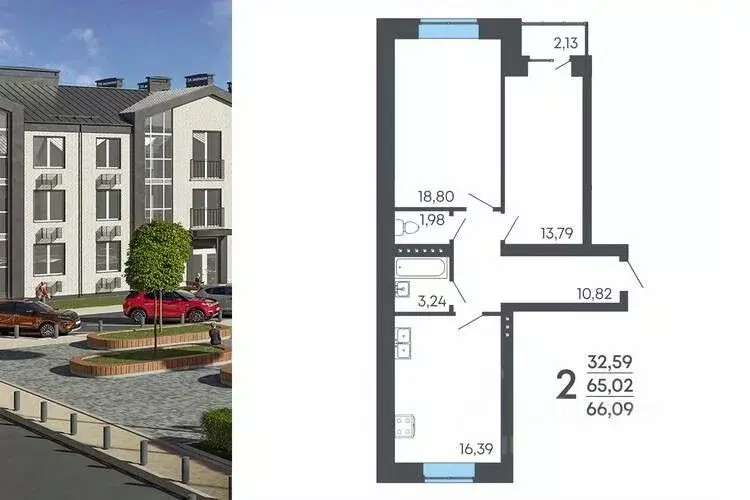 3-к кв. Воронежская область, Семилуки ул. Маяковского, 53/2 (66.09 м) - Фото 1