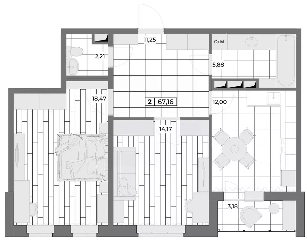 2-к кв. Орловская область, Орел Мясокомбинат мкр,  (65.57 м) - Фото 0