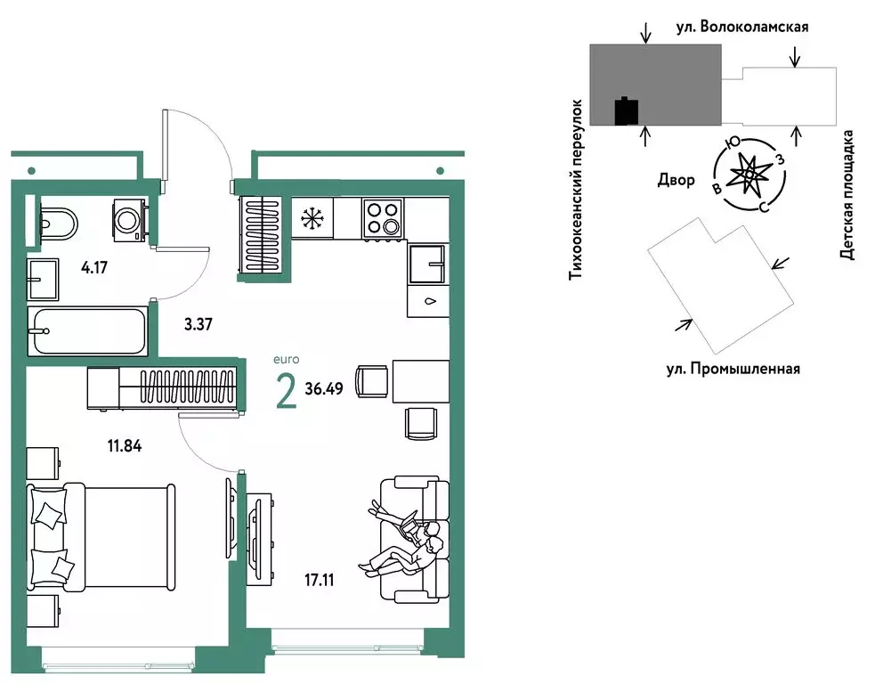 2-комнатная квартира: Тюмень, улица Мельникайте, 42к1 (36.49 м) - Фото 0