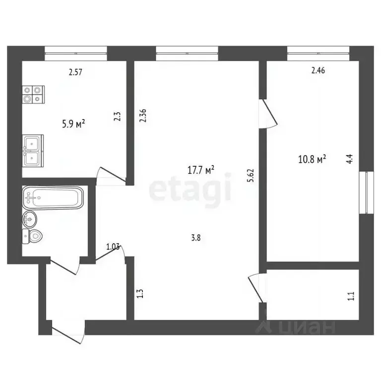 2-к кв. Белгородская область, Белгород ул. Некрасова, 5 (42.0 м) - Фото 2
