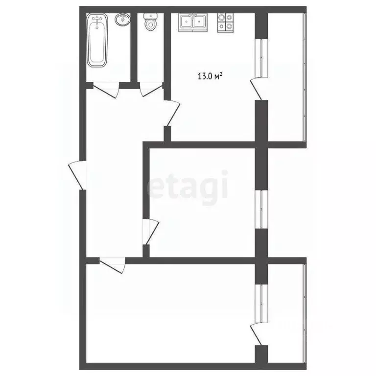 Квартира, 2 комнаты, 56.5 м - Фото 1