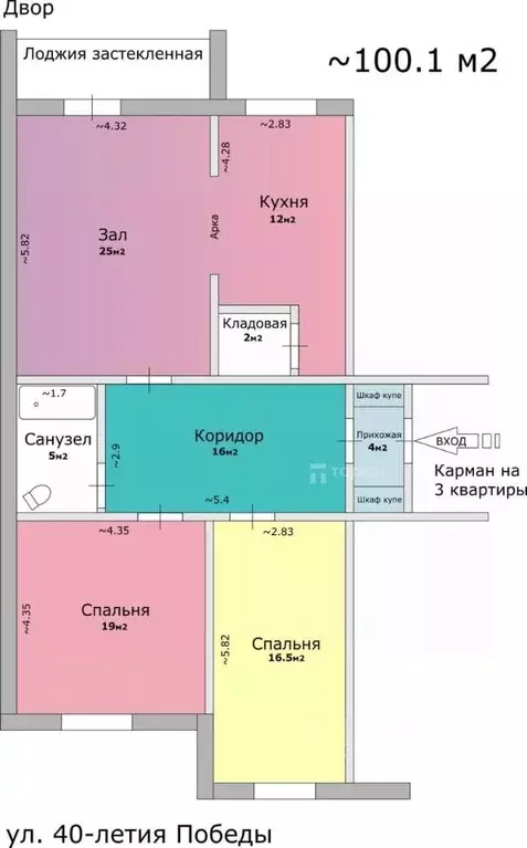 3-к кв. Челябинская область, Челябинск ул. 40-летия Победы, 31 (96.1 ... - Фото 1