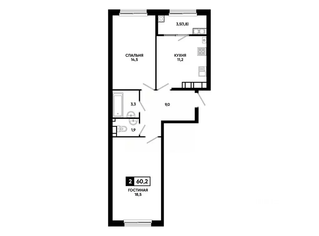 2-к кв. Ставропольский край, Ставрополь ул. Доваторцев, 179Гк1 (60.2 ... - Фото 1