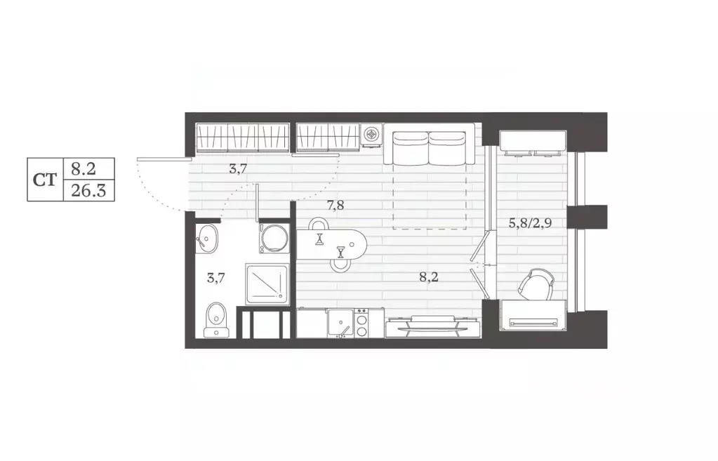 Студия Дагестан, Дербент Эффект Визионер жилой комплекс (26.28 м) - Фото 1