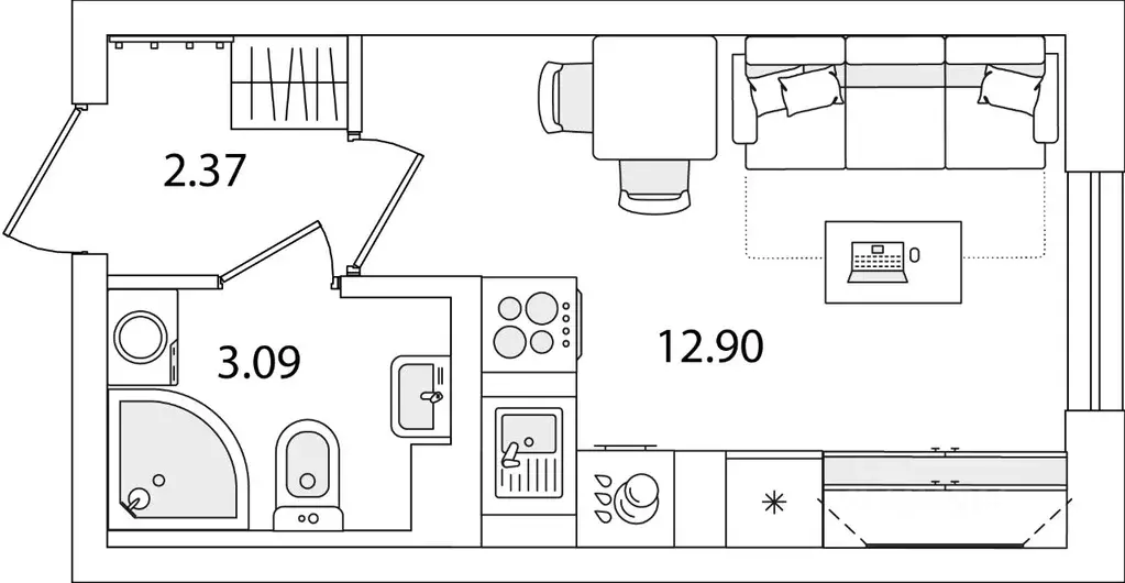 Студия Санкт-Петербург ул. Тамбасова, 5Н (18.36 м) - Фото 0