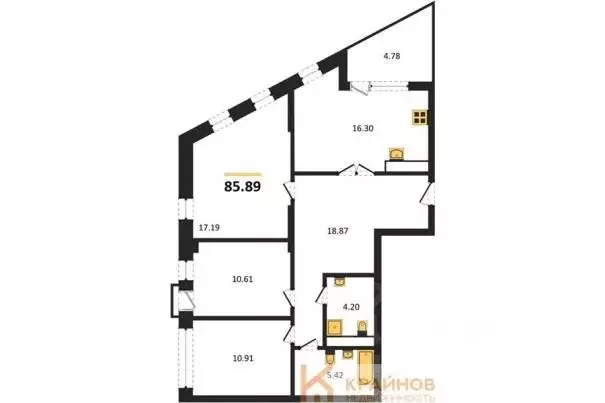 3-к кв. Воронежская область, Воронеж наб. Чуева, 7 (85.89 м) - Фото 0