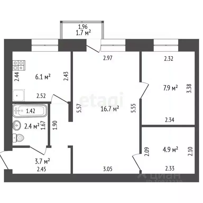 2-к кв. Башкортостан, Стерлитамак просп. Ленина, 24 (41.7 м) - Фото 2