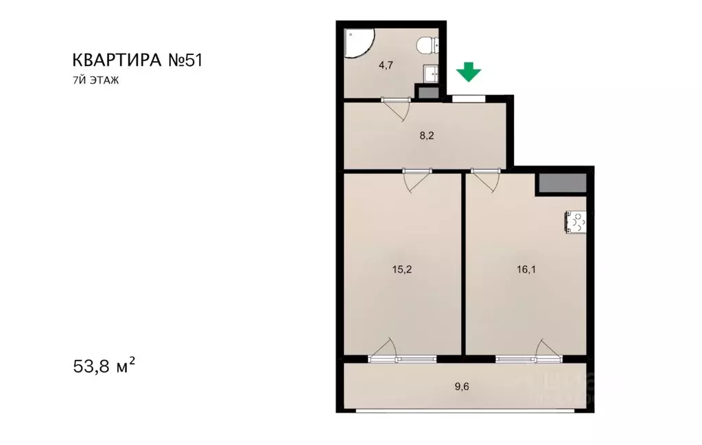 2-к кв. Крым, Ялта ул. Щорса, 10В (53.8 м) - Фото 1
